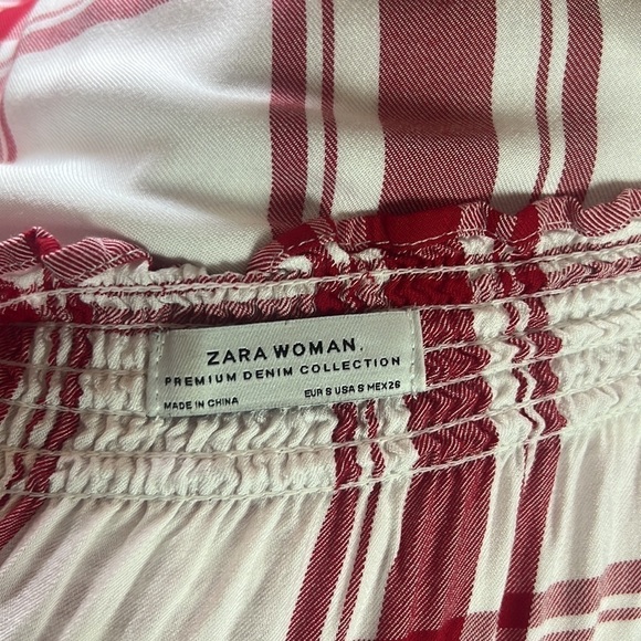 Zara Red Check Dress With Floral Embroidery Off Shoulder Dress Size S - Picture 12 of 17